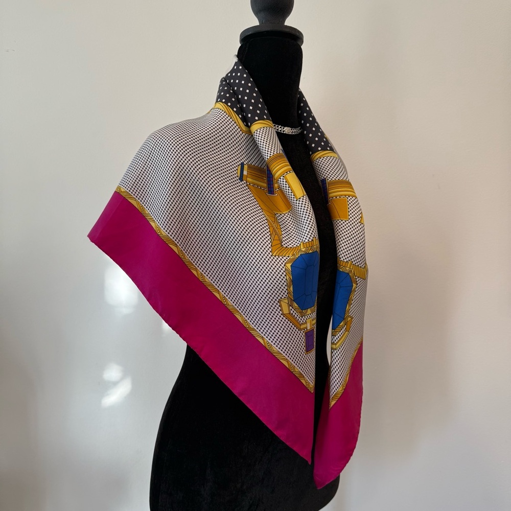 Authentic Christian Dior Pink and Gold Silk Scarf - Picture 5 of 9
